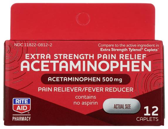 Rite Aid Pharmacy Acetaminophen Caplets, Extra Strength, 500mg, Trial Size - 12 ct