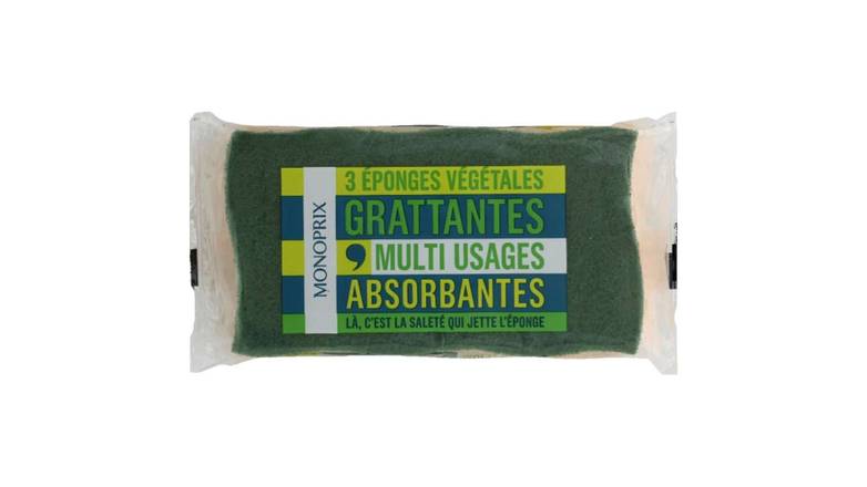 Monoprix Eponges végétales grattantes multi usages absorbantes Le paquet de 3