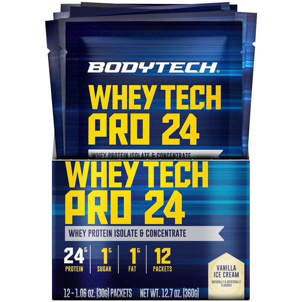 Whey Tech Pro 24 Whey Protein Isolate & Concentrate Powder - Vanilla Ice Cream (Twelve 1 Oz. Packets)
