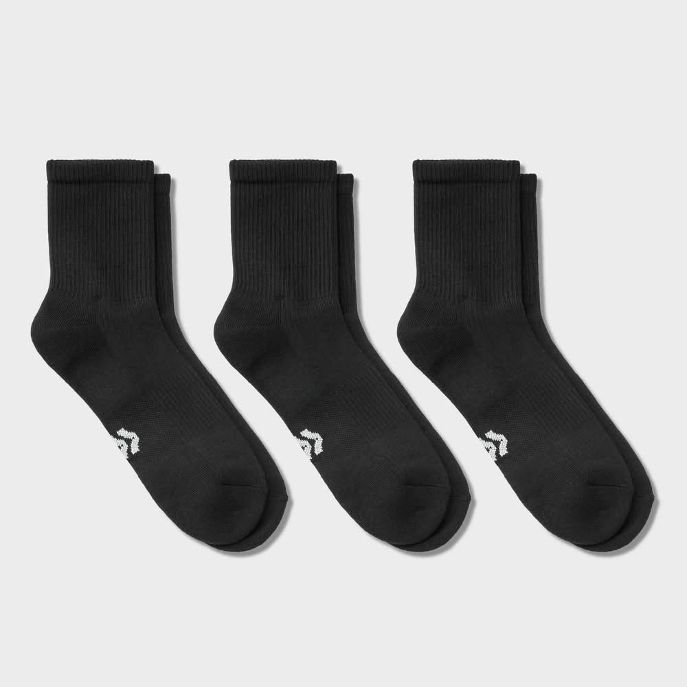 All In Motion Recycled Polyester Cushioned Heel & Toe Quarter Crew Socks, Men, 6-12 in, Black (3 pack)