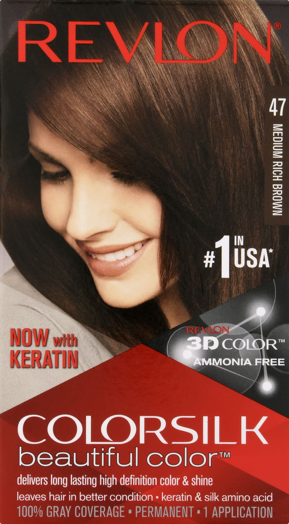 Revlon Colorsilk Beautiful Color Permanent Hair Color, 47 Medium Rich Brown (1 oz)