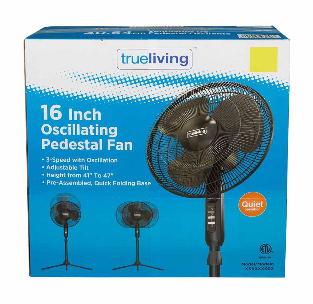 True Living Adjustable Oscillating Pedestal Fan, 16 in, Black