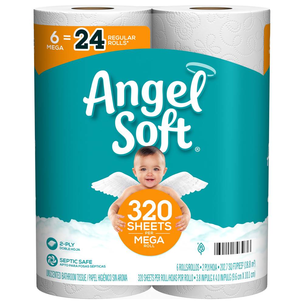 Angel Soft Mega Roll 2 Ply Unscented Bathroom Tissue