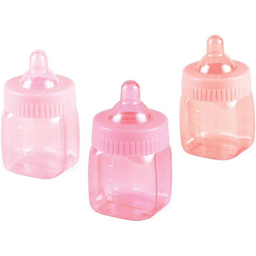 Party City Mini Pink Bottles Baby Shower Favors, Unisex, Pink (3 pack)