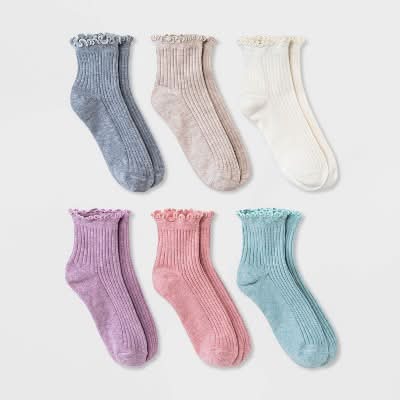 A New Day Lettuce Edge Ankle Socks, Women, Size 4-10, Pastel (6 ct)