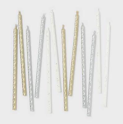 Spritz Tall Spiral Birthday Candles, 5 7/8 in, Gold-Silver (12 ct)