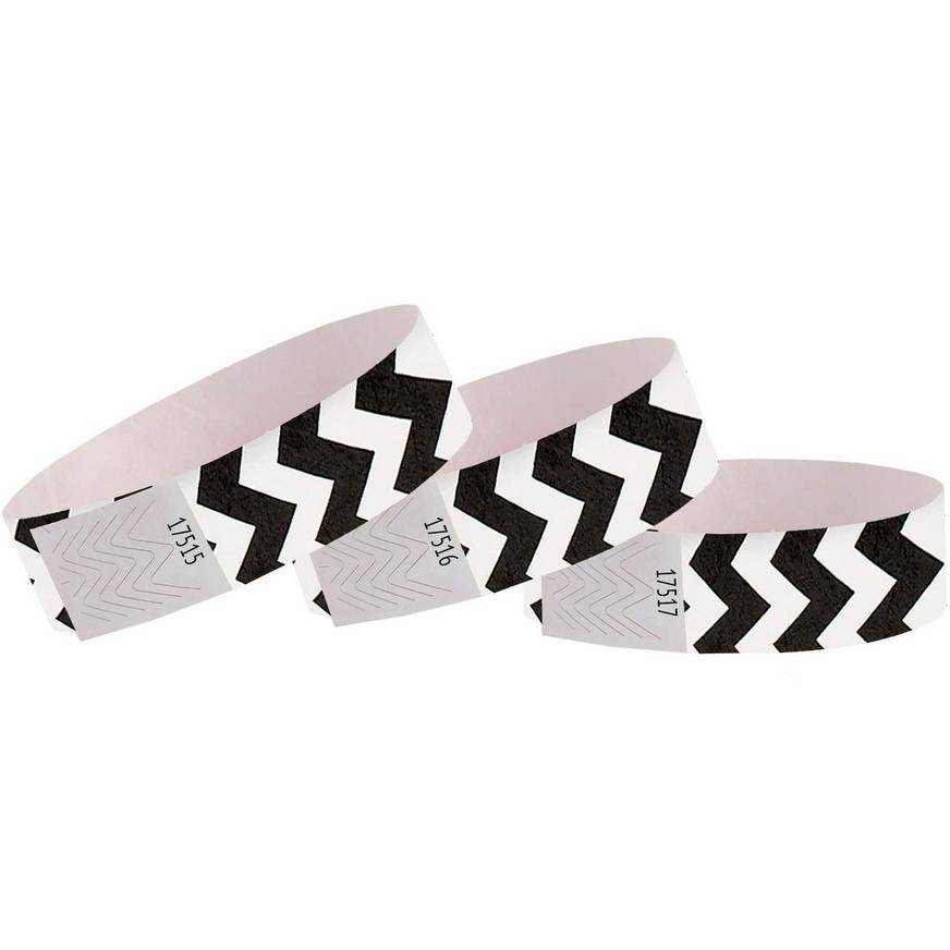 Black White Chevron Paper Wristbands, 500ct