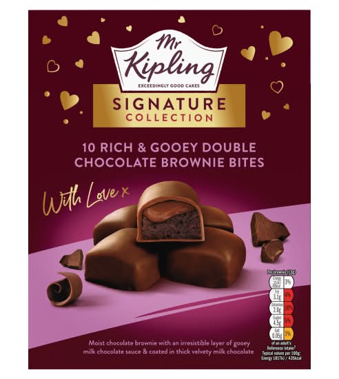 Mr Kipling Double Chocolate, Signature Collection Rich & Gooey Brownie Bites (10 pack)