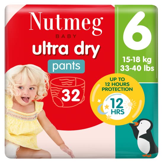 Nutmeg Size 6, Baby Ultra Dry Pants (32 pack)