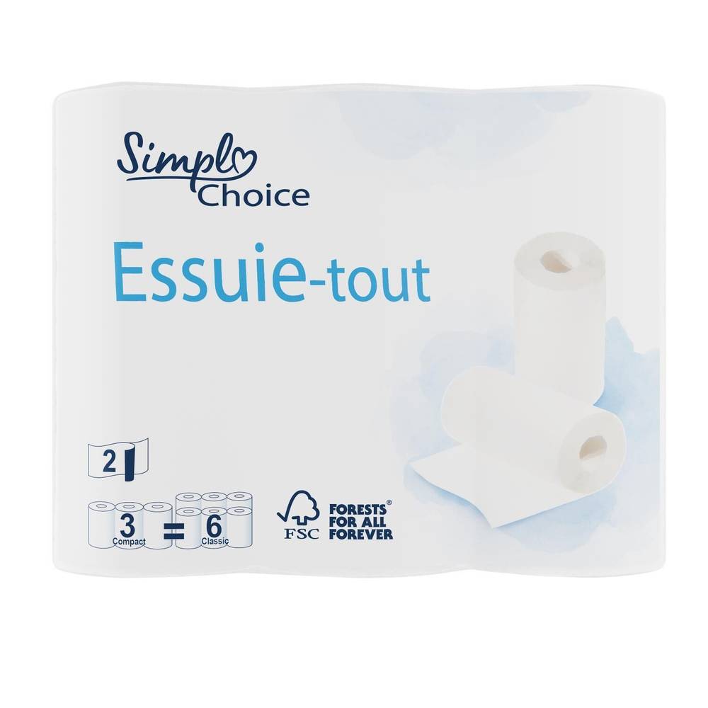 Essuie-tout blanc SIMPL CHOICE - les 3 rouleaux