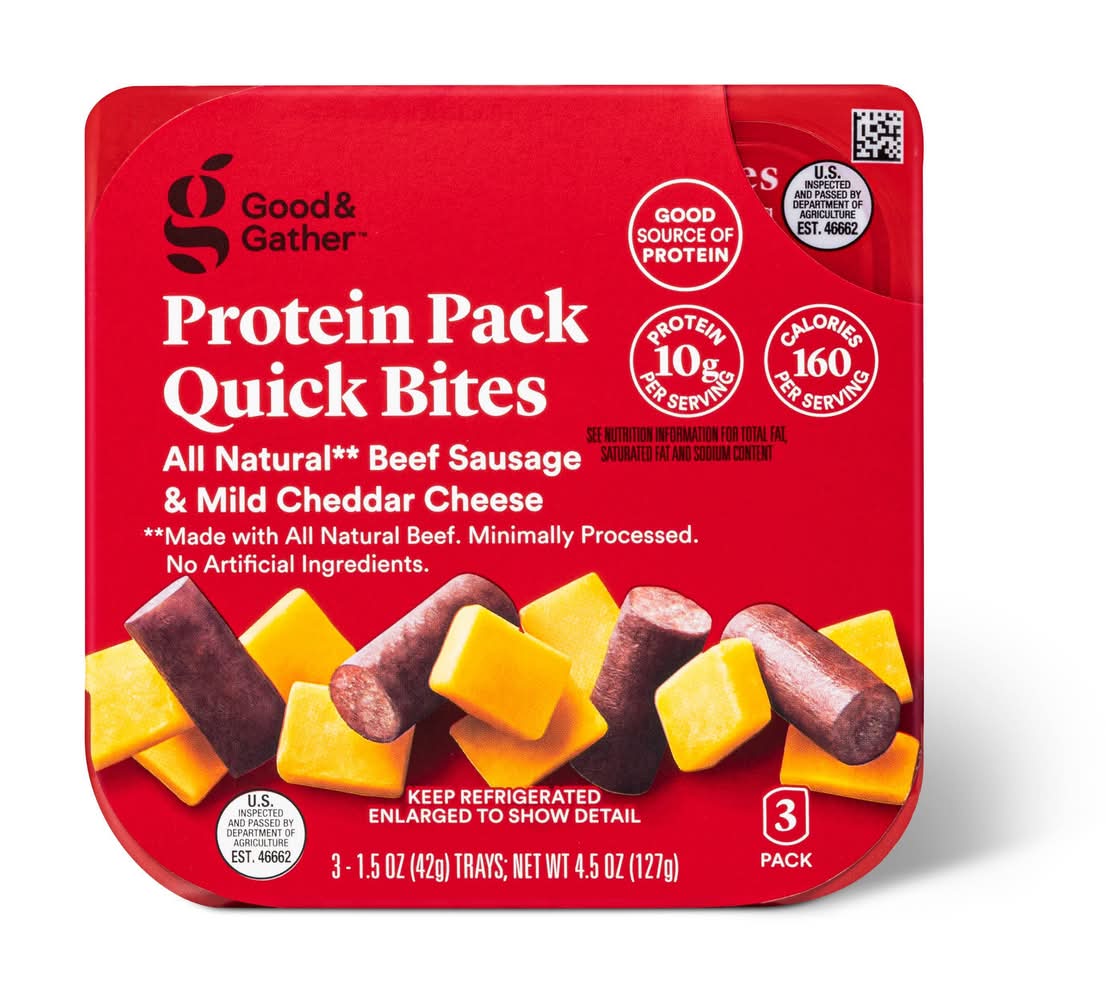 Good & Gather Protein pack Quick Bites, Beef Sausage & Mild Cheddar Cheese (3 x 1.5 oz)