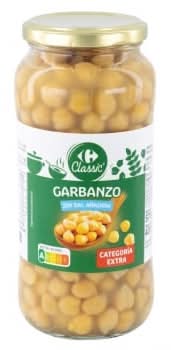 Garbanzos cocidos sin sal añadida categoría extra Classic Carrefour 400 g.
