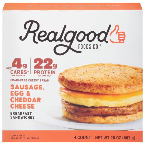 Realgood Foods Co. Sausage Egg & Cheddar Cheese Breakfast Sandwiches (4 ct)