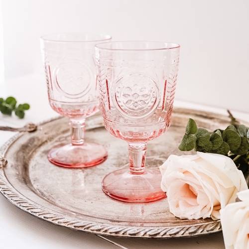 Set of 4 Romantic Wine Glasses - Pink