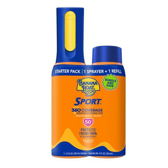 Banana Boat Sport 360 Coverage Sunscreen Mist , Refillable Sunscreen With Spray Sunscreen Refill