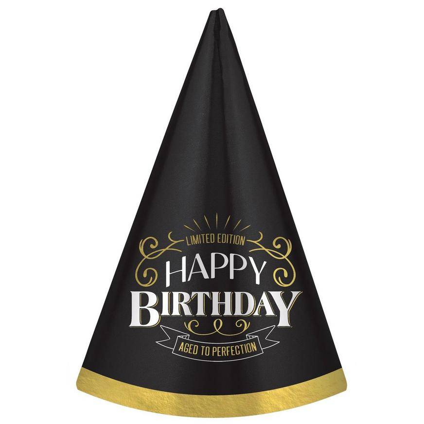 Party City Black & Gold Birthday Party Hat, 7.5in (unisex/black)
