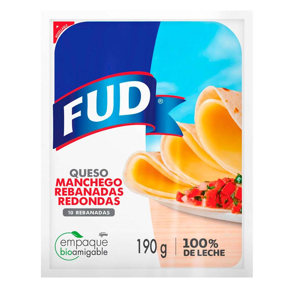 FUD · Queso tipo manchego en rebanadas redondas (190 g)
