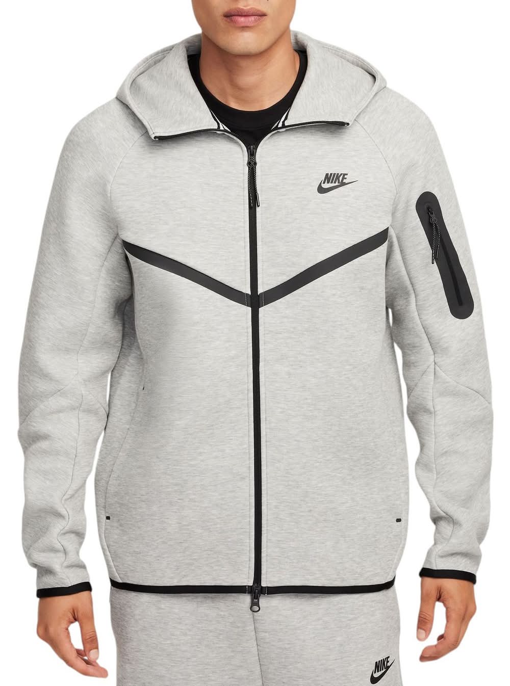 Nike Tech Full Zip Fleece Windrunner Hoodie, Men, L, Dark Grey Heather/Black