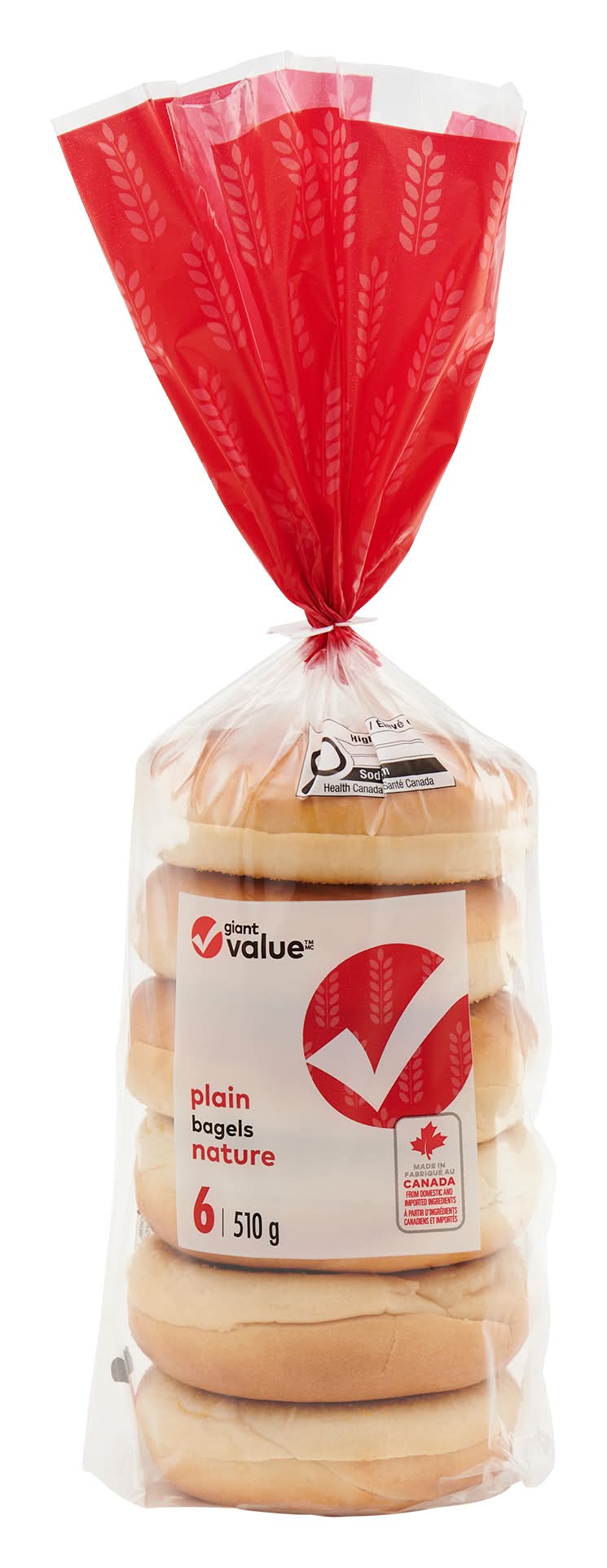 Giant Value Plain Bagels (510 g, 6 ct)
