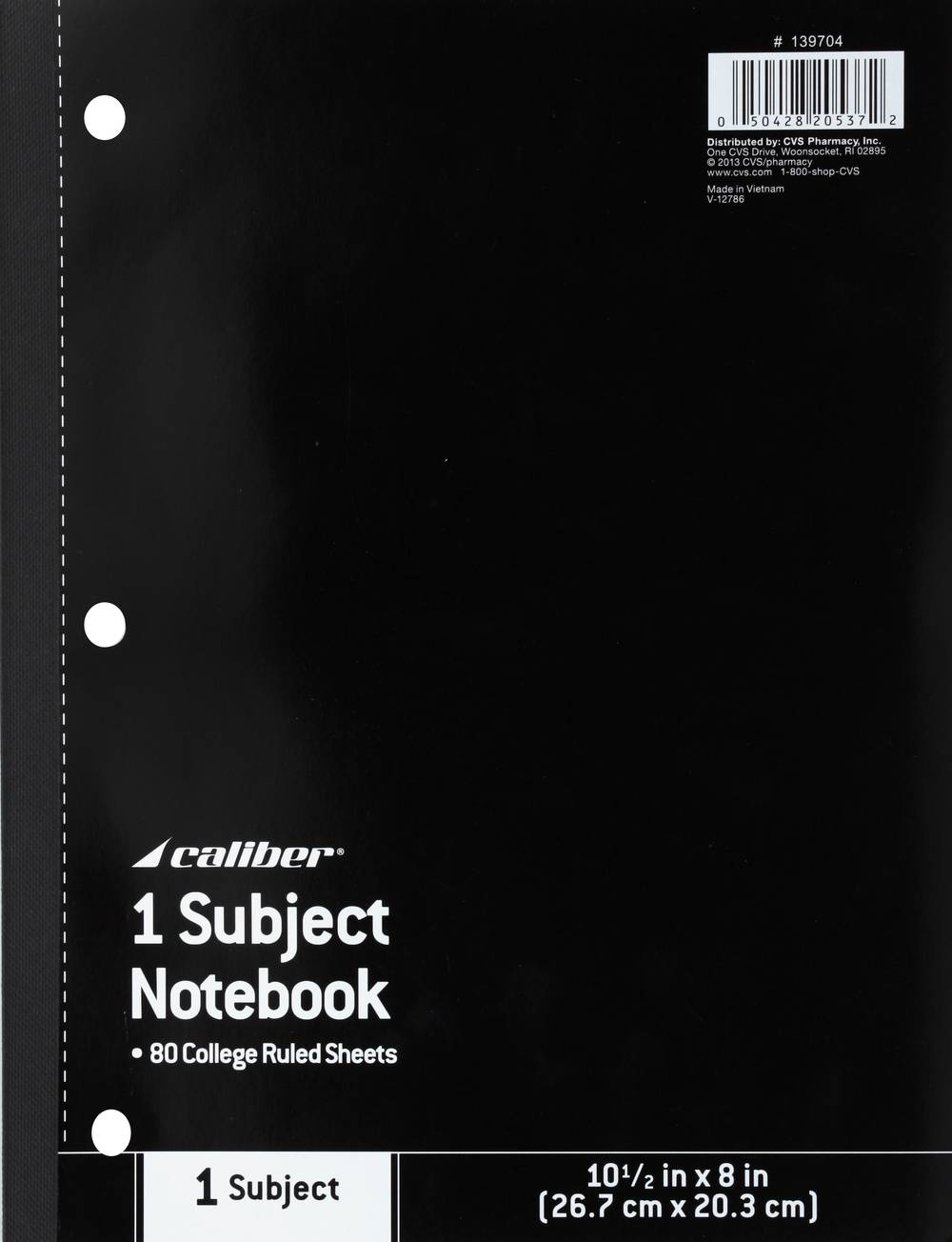 Caliber 1 Subject Notebook, 10-1/2 x 8 in