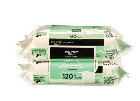 Equate Beauty Sensitive Skin Facial Wipes 120ct (120 wipes,7.28x5.51in /18.5cm x14cm)