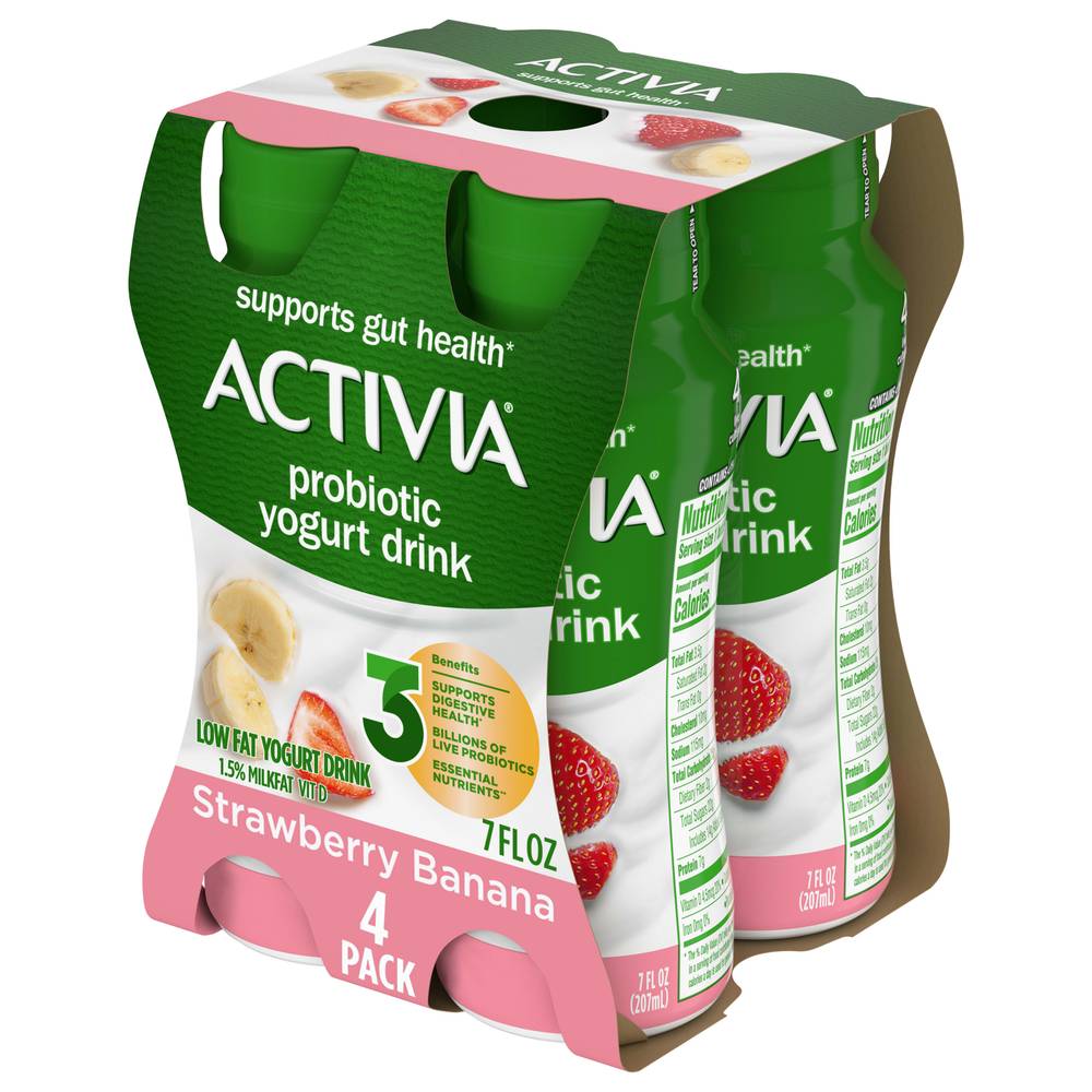 Activia Probiotic Low Fat Yogurt Drink, Strawberry-Banana (4 x 7 fl oz)