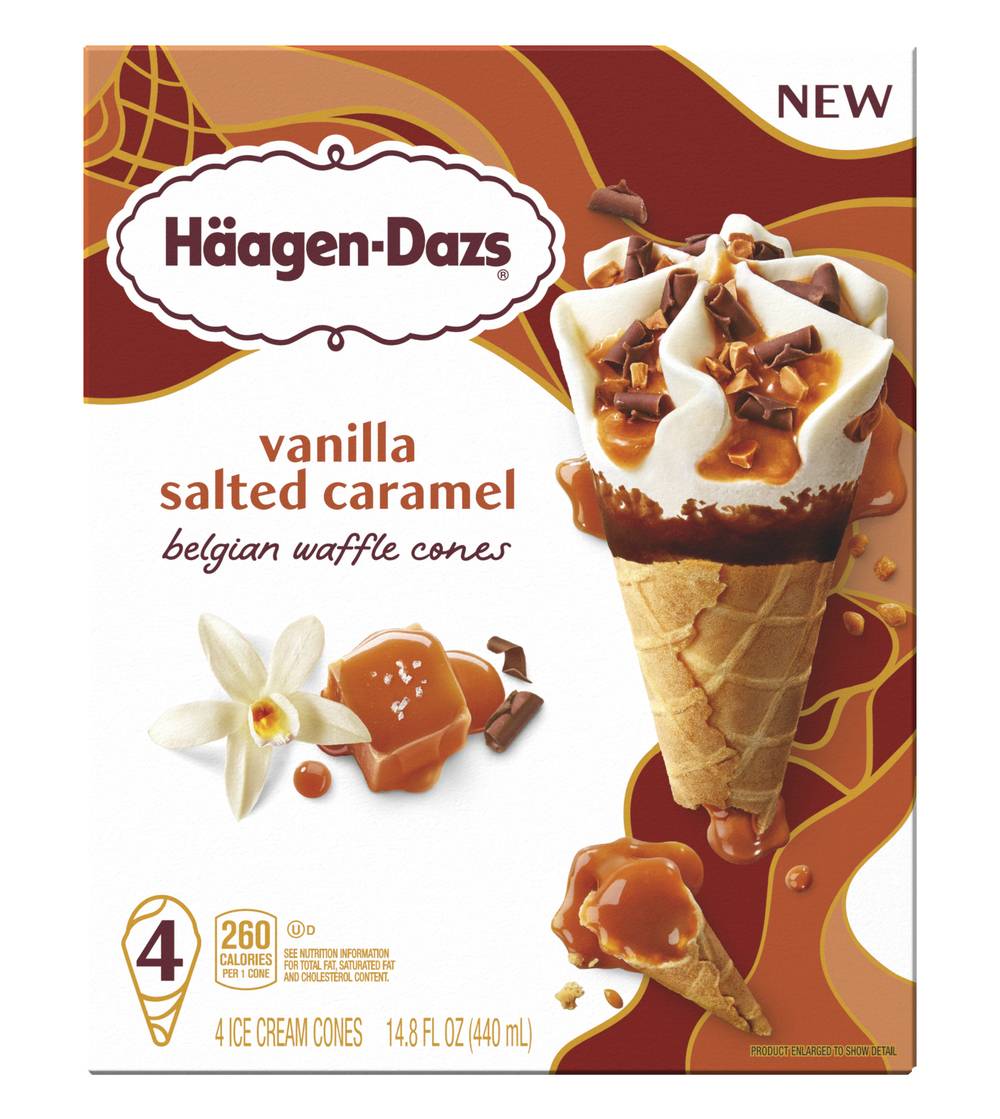 Häagen-Dazs Salted Caramel Belgian Waffle Ice Cream Cones, Vanilla (14.8 fl oz, 4 ct)