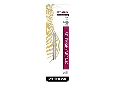 Zebra StylusPen 4C Ballpoint Pen Refill, Medium Tip, Black Ink, 2/Pack (84412)