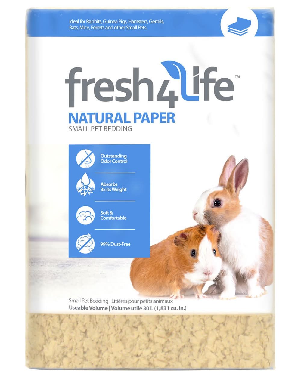 Fresh 4 Life Natural Paper Small Pet Bedding, 30 L