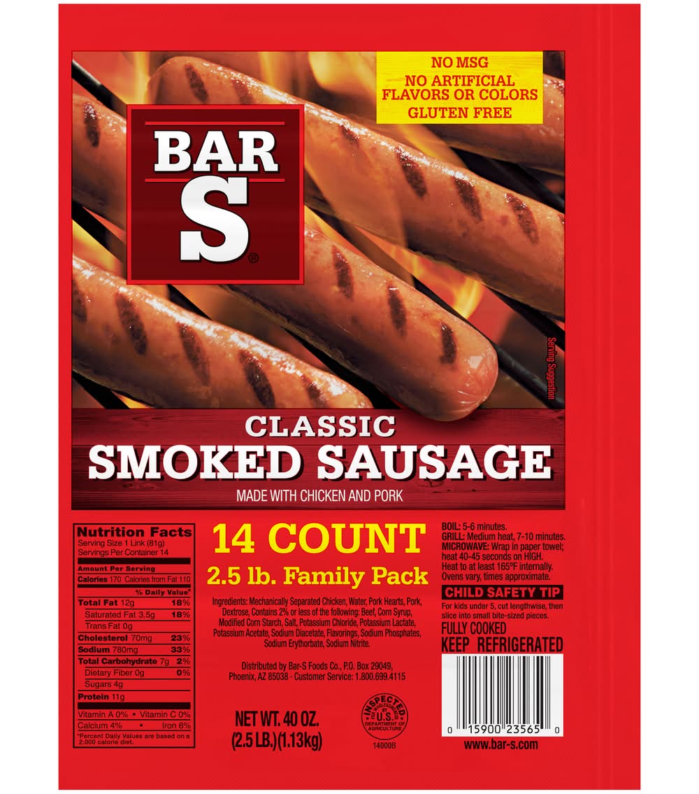 Bar-S Classic Smoked Sausage Family pack (40 oz, 14 ct)