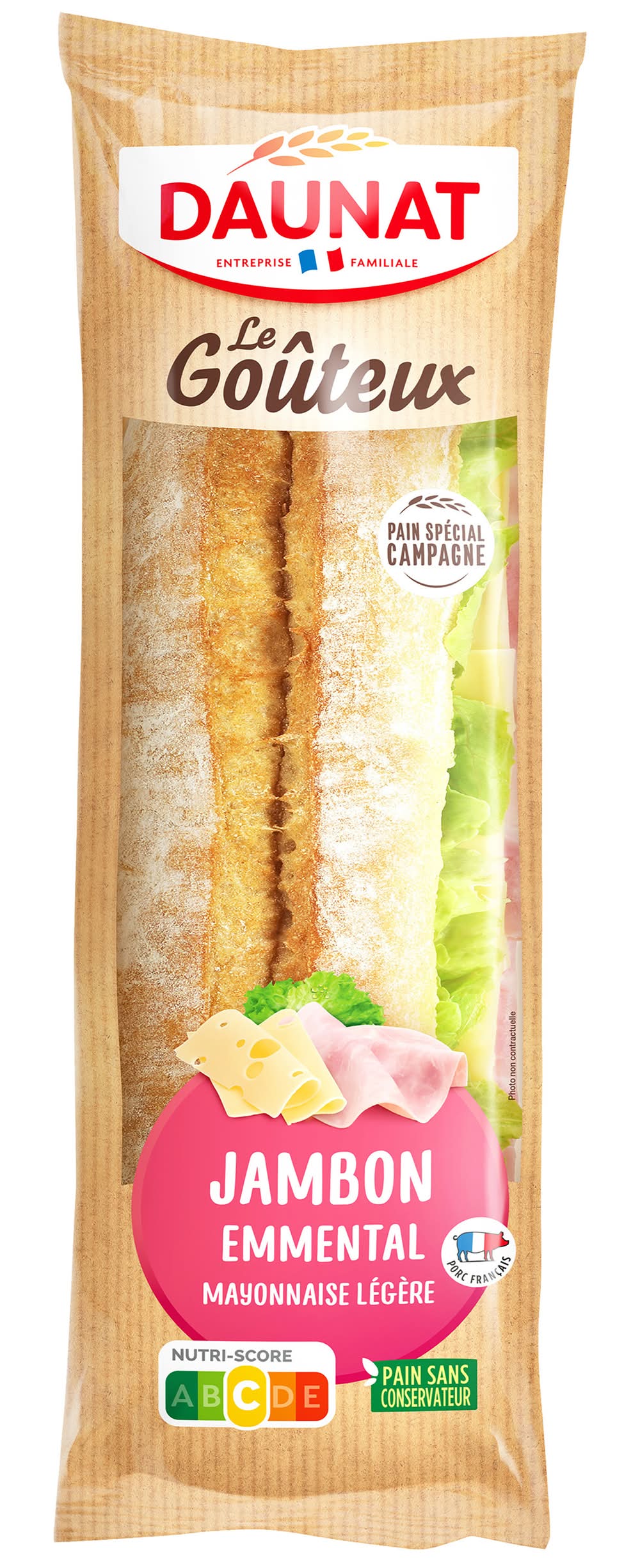 Daunat - Sandwich baguette le goûteux, jambon-emmental (220g)