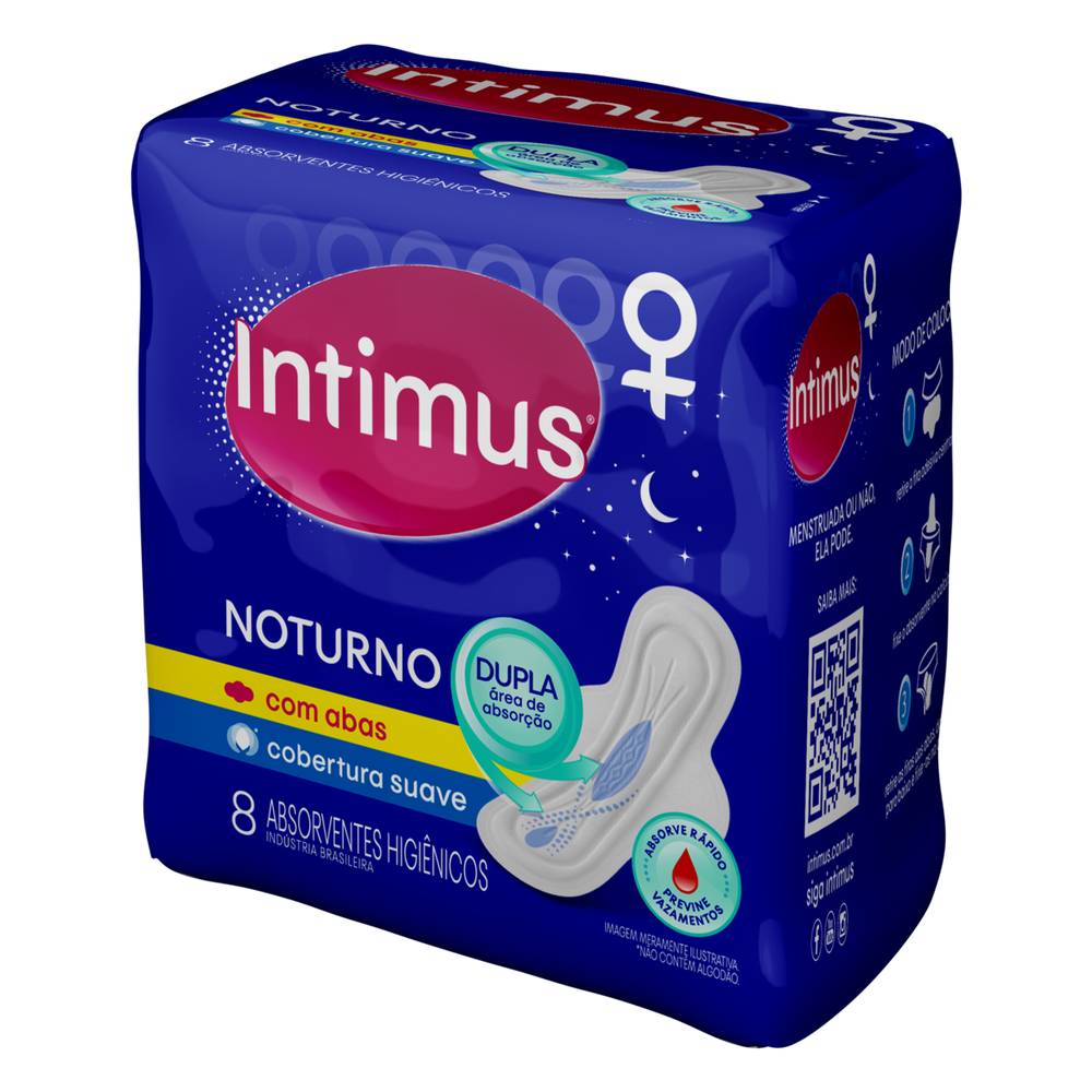 Intimus absorvente descartável noturno cobertura suave com abas (pacote 8 absorventes)