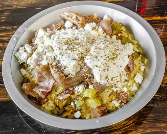 lamb/beef gyro meat rice bowl