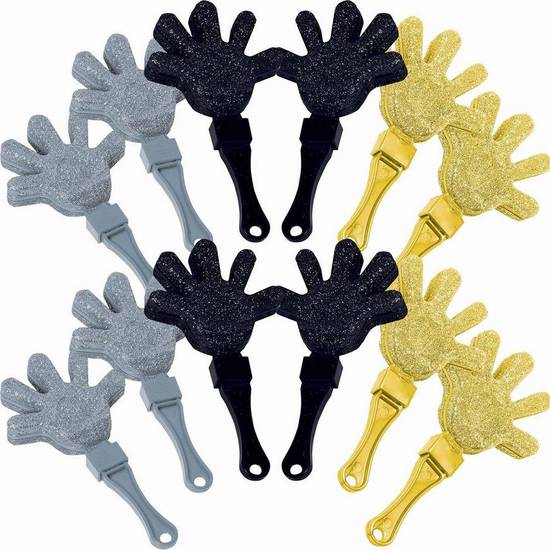 Glitter Black, Gold Silver Hand Clappers 12ct
