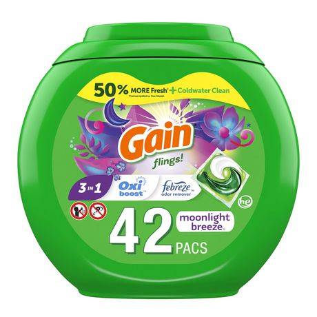 Gain Fling Tub Laundry Detergent Pacs, Moonlight Breeze (1.02 kg)