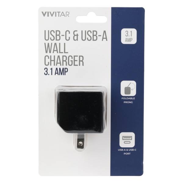 Vivitar Usb-C and Usb-A Wall Charger, Black