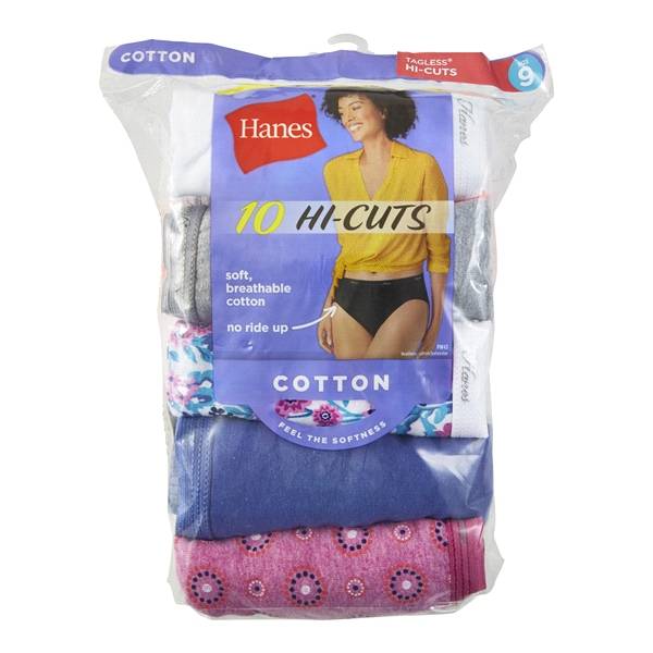 Hanes® Women's Cotton Hi-Cut Assorted Size 9, 10 pk