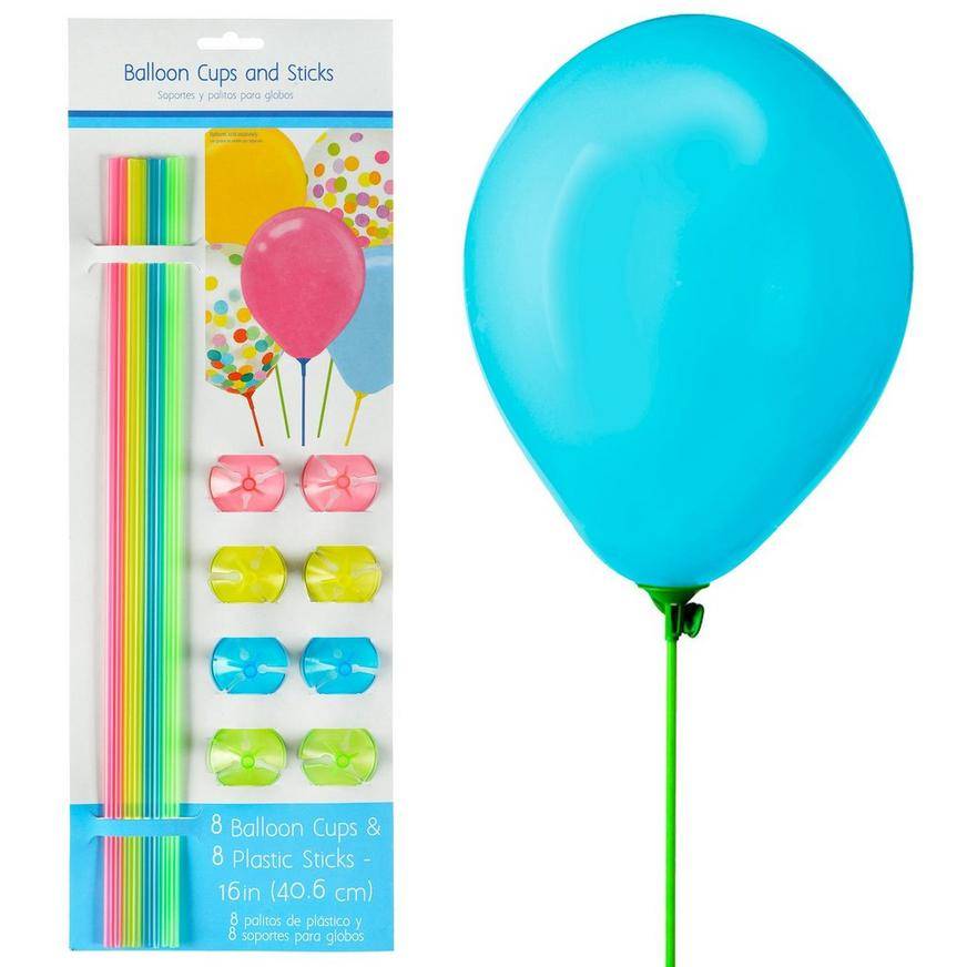 Party City Balloon Cups and Sticks, 16 in, Multicolor (8 ct)