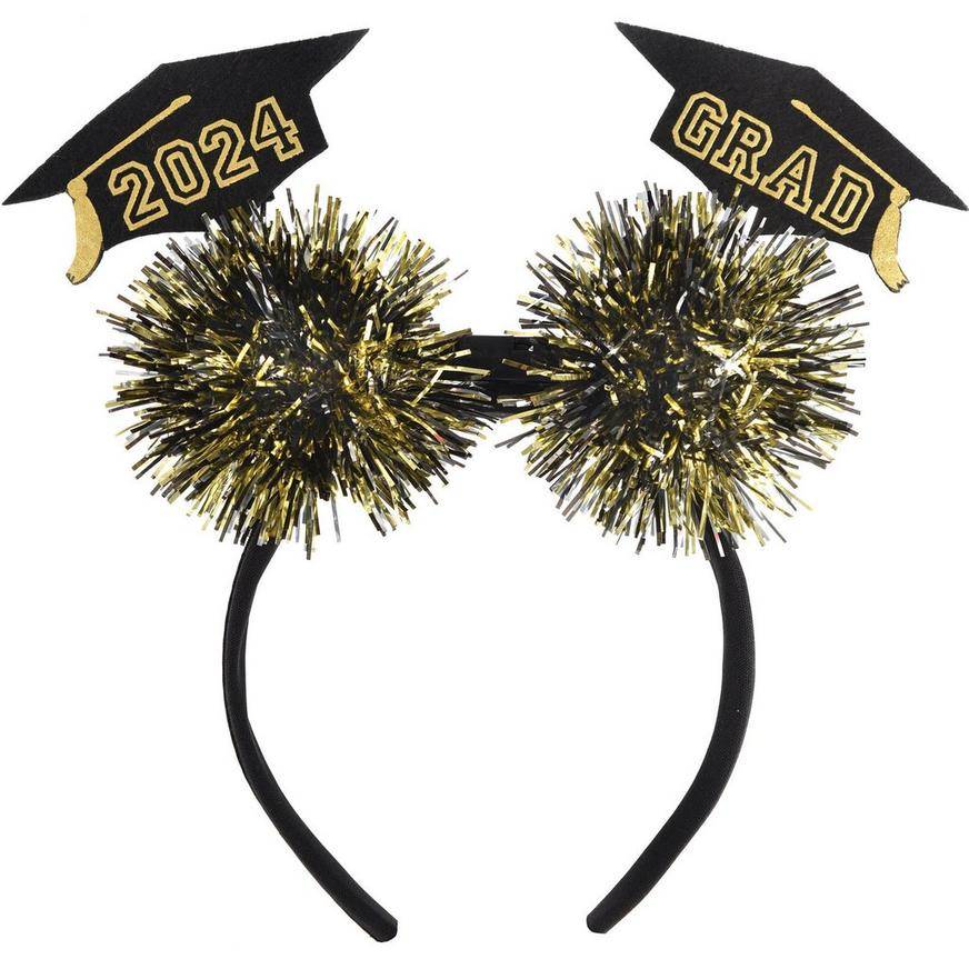 Party City Light-Up 2024 Graduation Tinsel Head Bopper (black-gold)