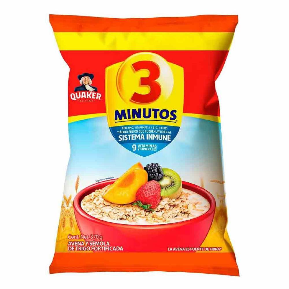 Quaker avena y sémola de trigo fortificada 3 minutos (bolsa 370 g)