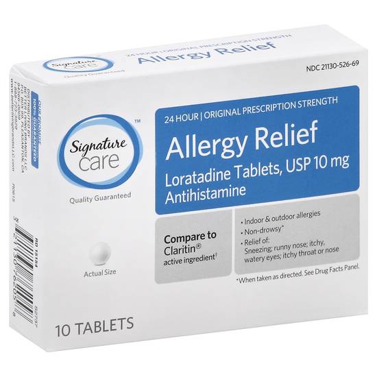 Signature Care Allergy Relief 10mg Antihistamine Original Strength Loratadine Tablet (10 ct)