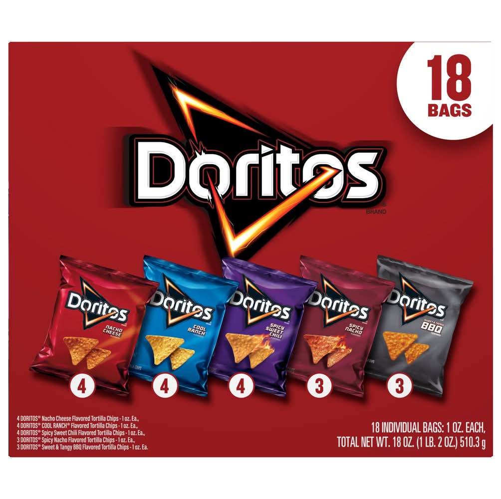 Doritos Tortilla Chips Variety pack, Assorted (18 x 1 oz)