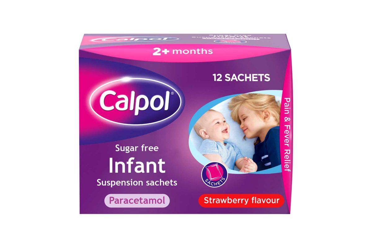 Calpol 120mg/5ml Sugar Free Infant Oral Suspension Strawberry Flavour 2+ Months 12 x 5ml Sachets