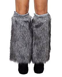 Grey Faux Fur Leg Warmers (One Size Fits Most)