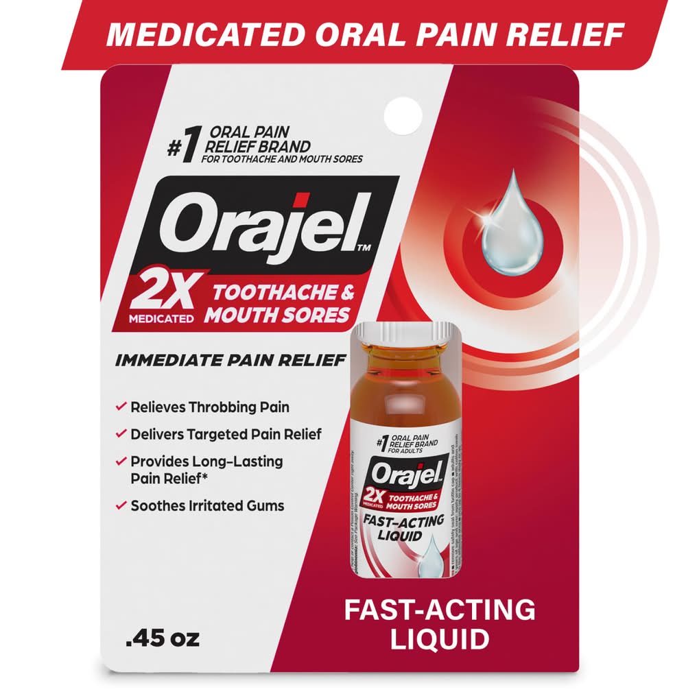 Orajel 2X Medicated Toothache & Mouth Sores Pain Relief Liquid (0.45 fl oz)