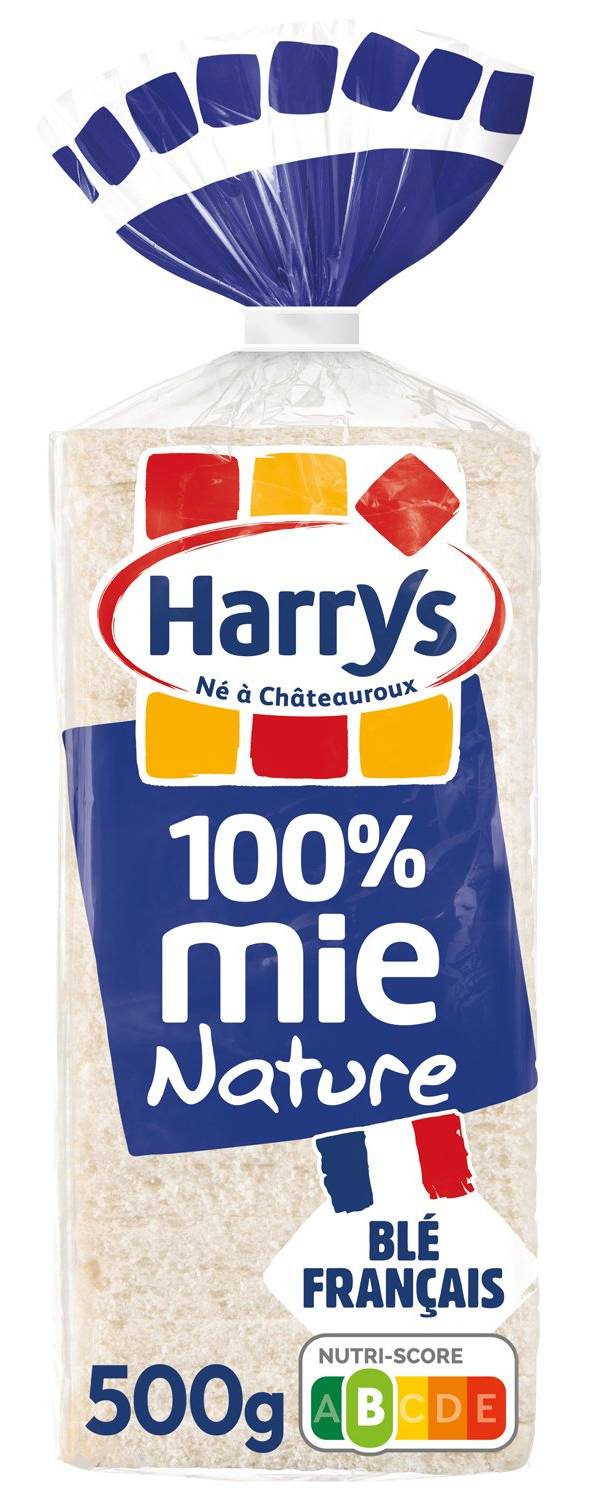 Pain de mie 100% mie nature sans croûte sans additifs petites tranches HARRYS - le sachet de 20 tranches - 500g