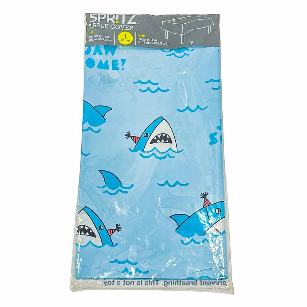 54"x84" Shark Printed Plastic Table Cover Blue - Spritz™