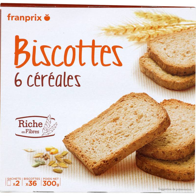 Biscottes 6 céréales franprix 300g