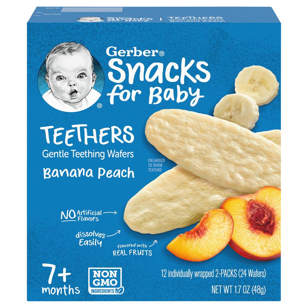 Gerber Snacks For Baby Teethers 7+ Months Gentle Banana Peach Teething Wafers (1.7 oz)