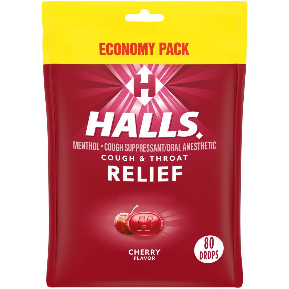 Halls Cough & Throat Relief Drops, Cherry (9.3 oz, 80 ct)